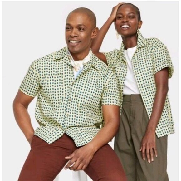Green Short Sleeve Shirt Button-Down Polka Dots House of Aama x Target - Large - Picture 1 of 16